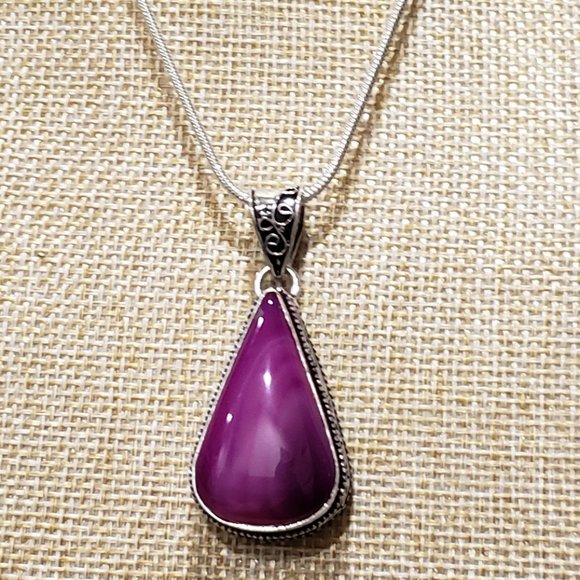 Hand Crafted Jewelry - Gorgeous Handmade Pink Lace Agate Gemstone 925 Pendant Vintage Necklace